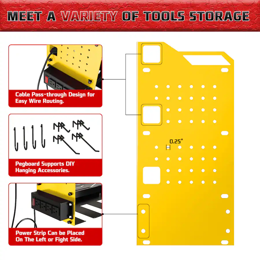 HAUSOURCE 33.46 in. YELLOW Steel 4 Tier Power Tool Organizer Shelving ...