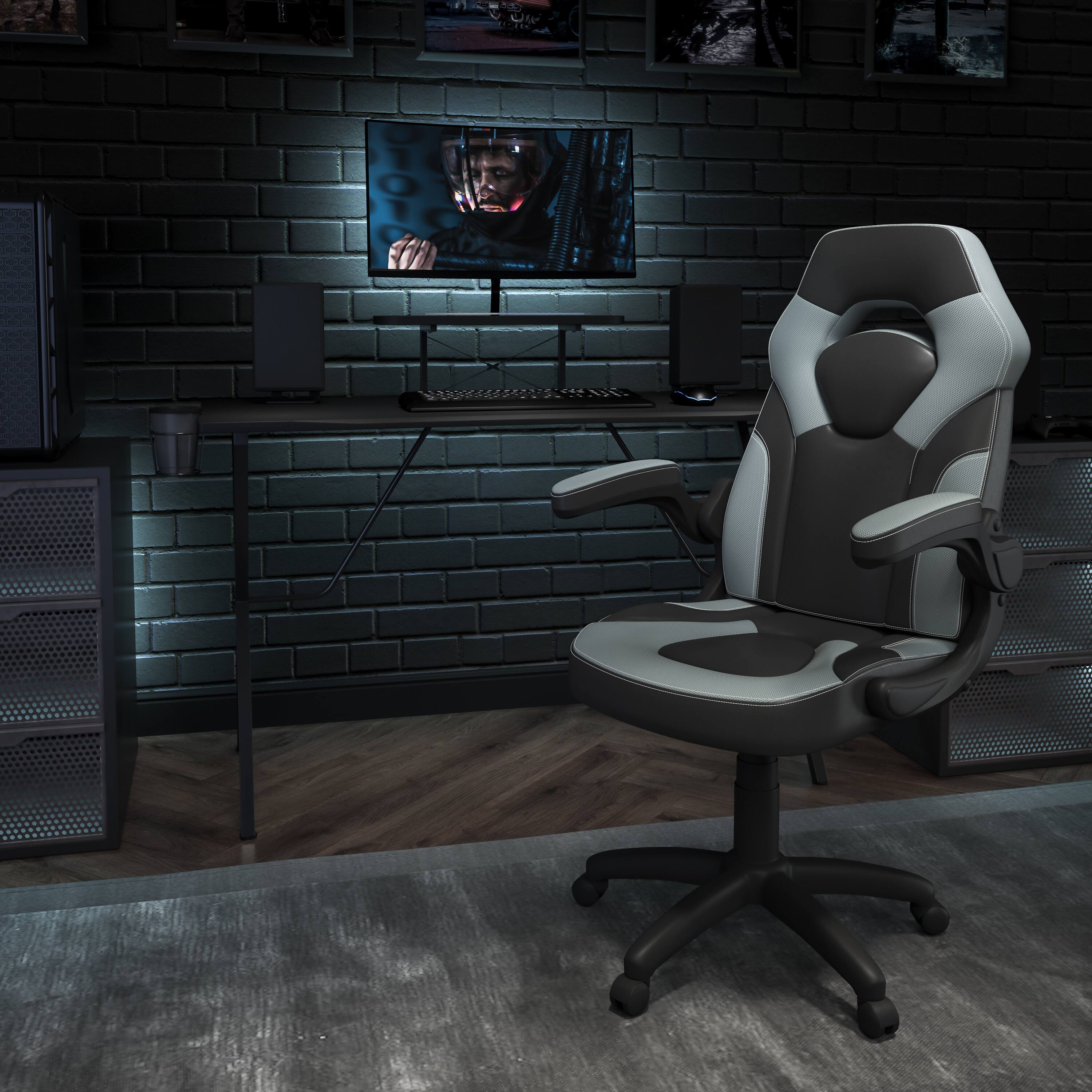Alt View 1. Emma + Oliver - Gaming Desk and Racing Chair Set with Headphone Hook, and Monitor Stand - Gray.