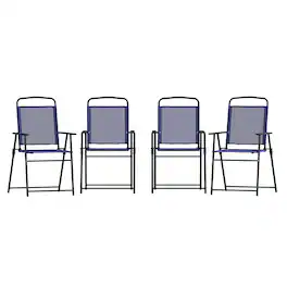 Emma + Oliver - Munroe Set of 4 Textilene Folding Sling Style Patio Chairs with Armrests - Navy