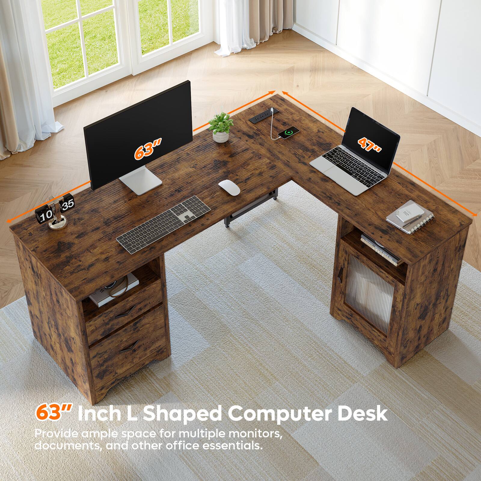 63" Inch L Shaped Computer Desk

Provide ample space for multiple monitors, documents, and other office essentials.