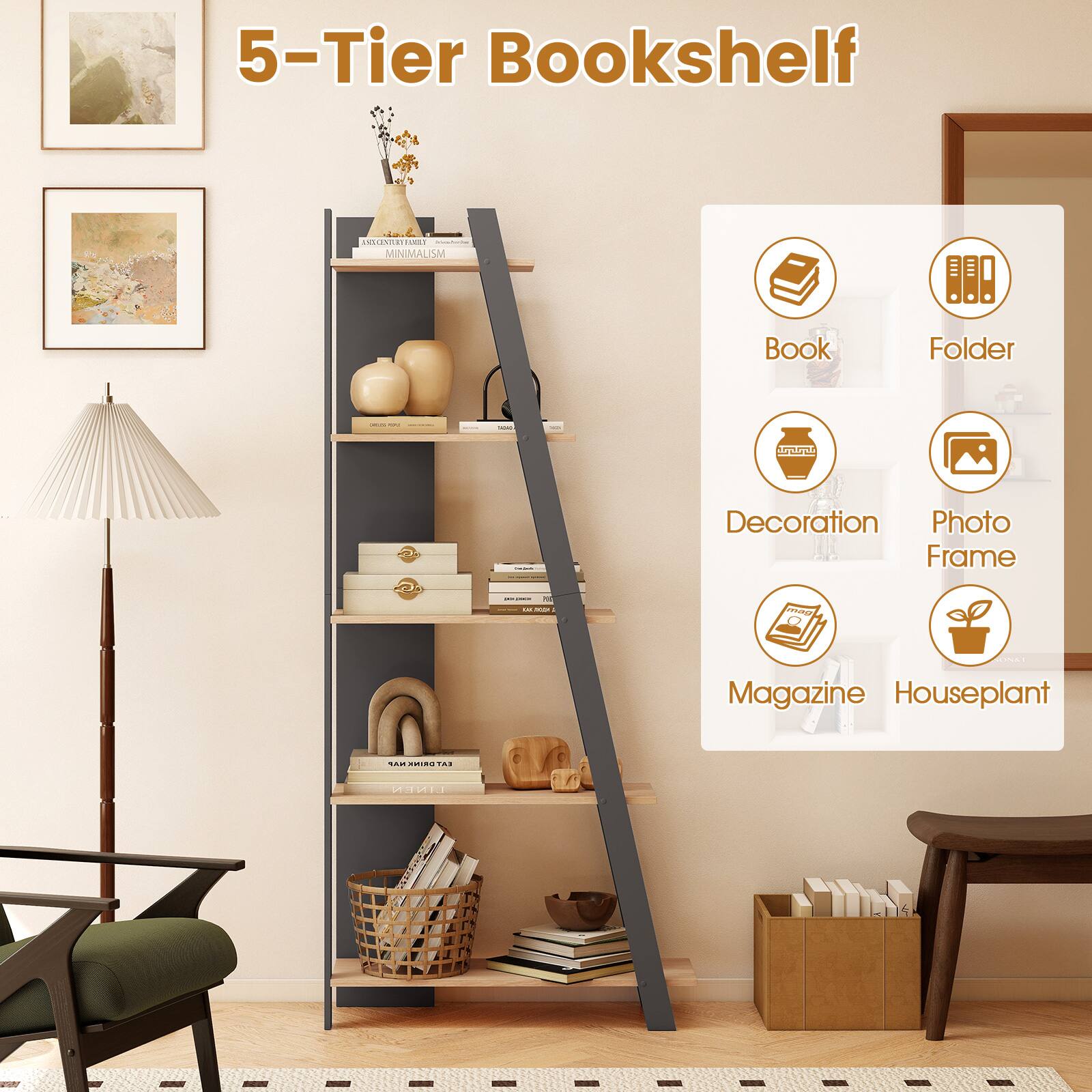 5-Tier Bookshelf CNIETEAN FNOS MINIMALISM Book Folder | I I e Decoration Photo Frame I - Pma Magazine Houseplant