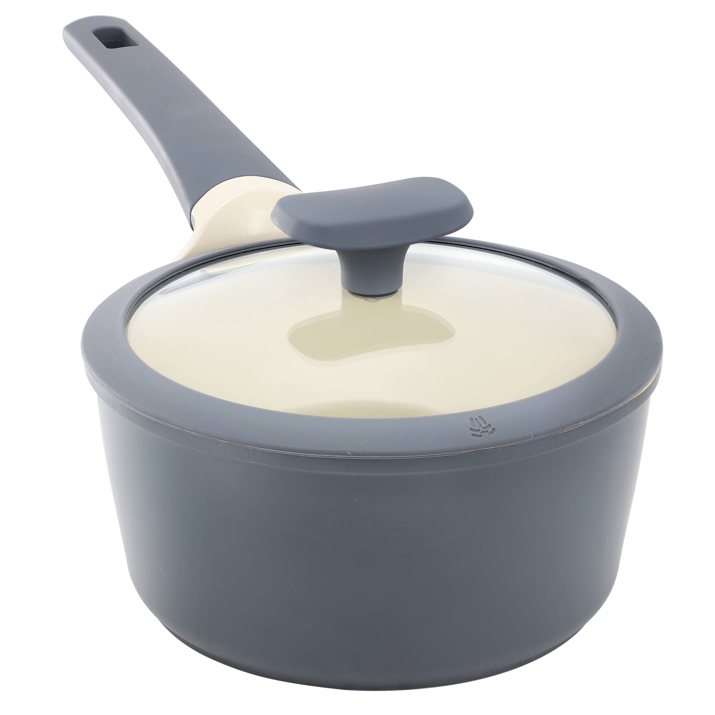 Front. Oster - Oster Rooney 2 Quart Ceramic Nonstick Aluminum Saucepan in Gray with Lid - Grey.