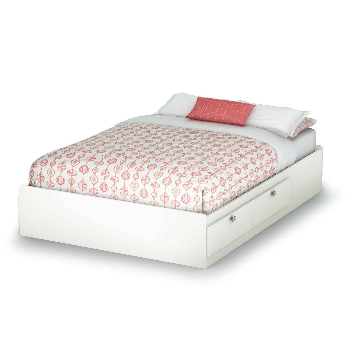 Hivvago - Full size Modern Platform Bed with 4 Storage Drawers - White