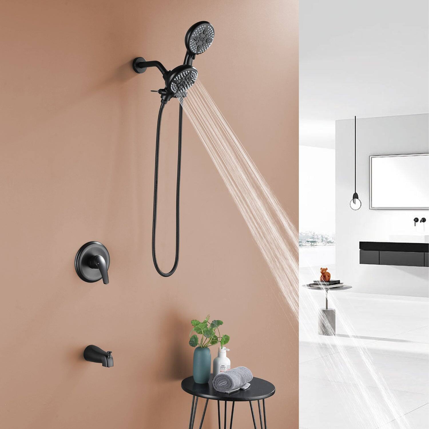Alt View 4. Boyel Living - Matte Black Shower Set with Five Function Rain Shower and Handheld Shower and cUPC Pressure Balance Valve - Matte Black.