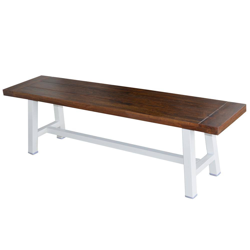 Alt View 4. AmeriHome - AmeriHome Indoor/Outdoor 63 in. Bench with Acacia Top and Metal Base - White - Multicolor.