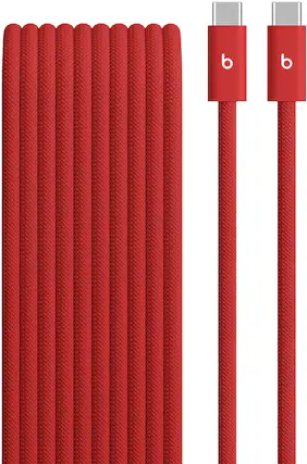 Front. Beats - 10' 240W USB-C to USB-C Braided Cable - Rapid Red.