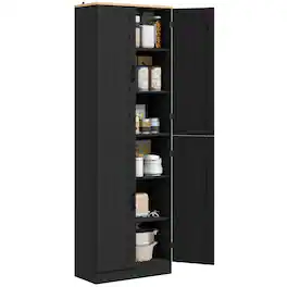 Homcom - Kitchen Pantry, 4-Door Kitchen Pantry Cabinet with Adjustable Shelves and Doors - Black