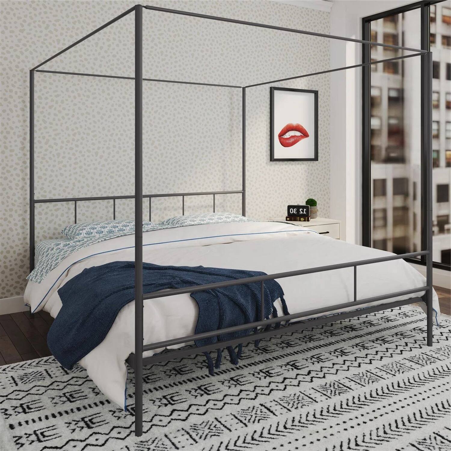 Back. Hivvago - Hivvago King size Metal Canopy Bed Frame with Headboard and Footboard - Dark Gray.