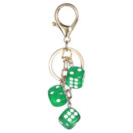 Unique Bargains - Lucky Dice Keychain Charm, Resin 3D Cube Mini Dice Keyrings Holder with 3 Pendants for Bag, Wallet, Purse, Car, Phone - Green