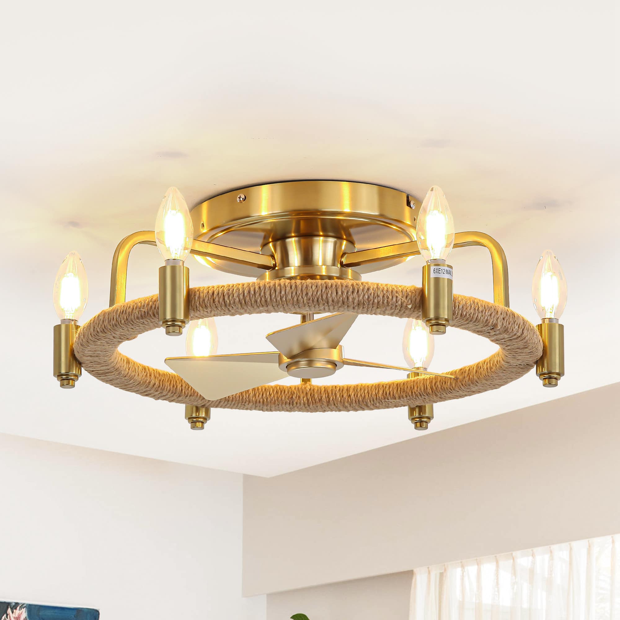 Front. Parrot Uncle - 20" Gold Flush Mount Cage Ceiling Fan with Light and Remote Control - Gold.