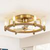 Front. Parrot Uncle - 20" Gold Flush Mount Cage Ceiling Fan with Light and Remote Control - Gold.
