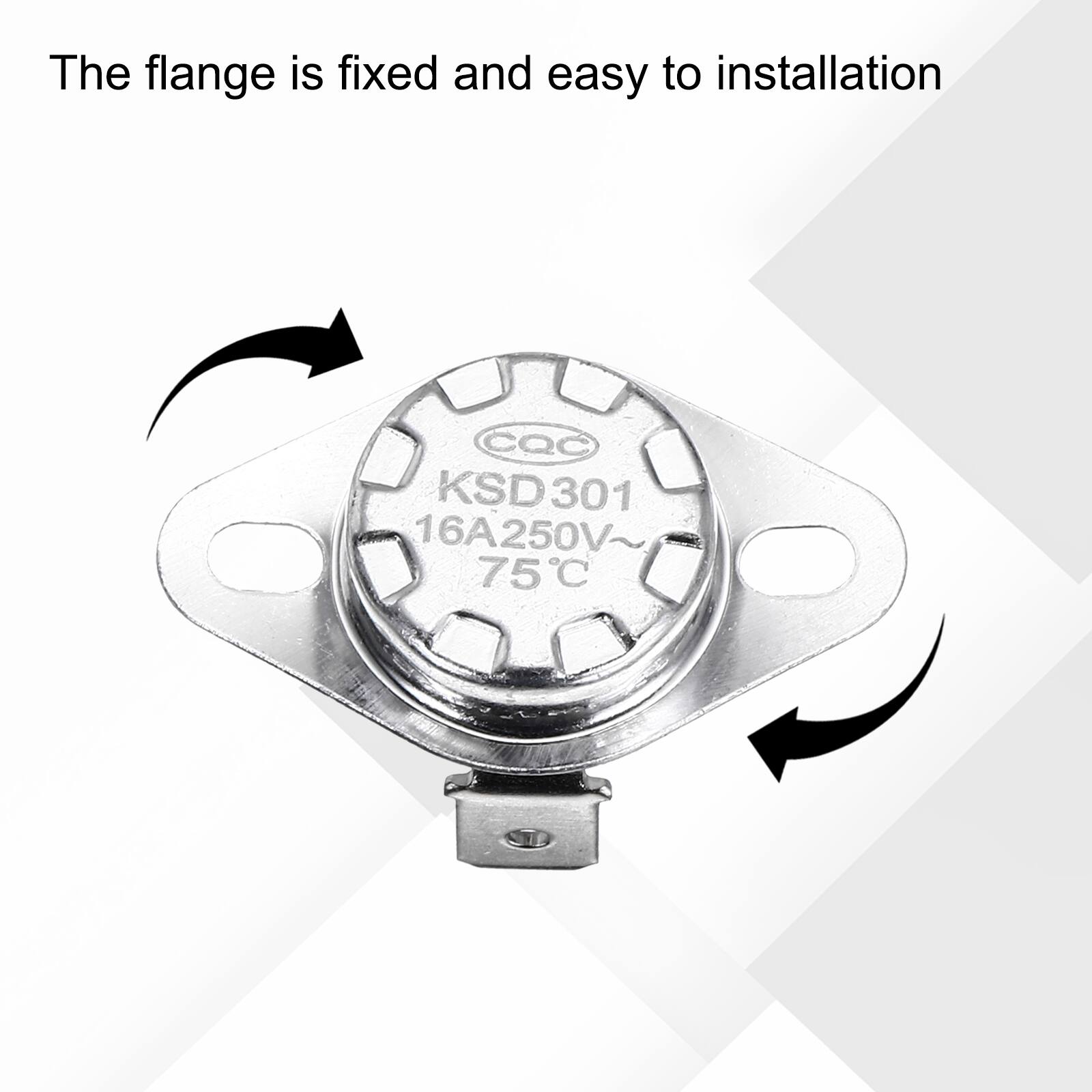 The flange is fixed and easy to installation  
CQC KSD301 16A250V 75C