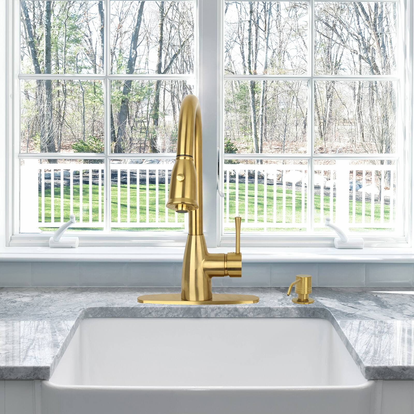Alt View 2. Akicon - Akicon Brass Built-in Soap Dispenser for Kitchen Sink Refill from Top with 17 oz. Bottle in Brushed Gold - Brushed Gold.