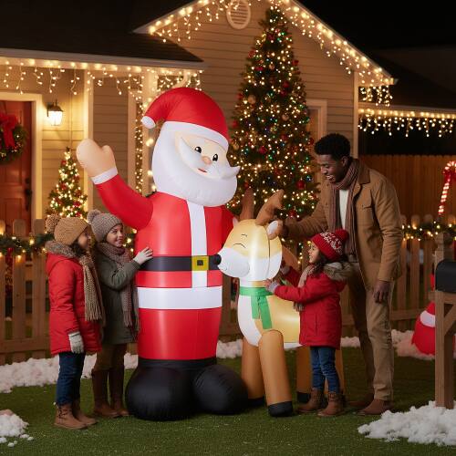 Alt View 9. Winado - 6.3FT Christmas Santa Claus and Reindeer with Built-in Lights Inflatable for Outdoor Air Blown Holiday Party Decoration - Multicolor.