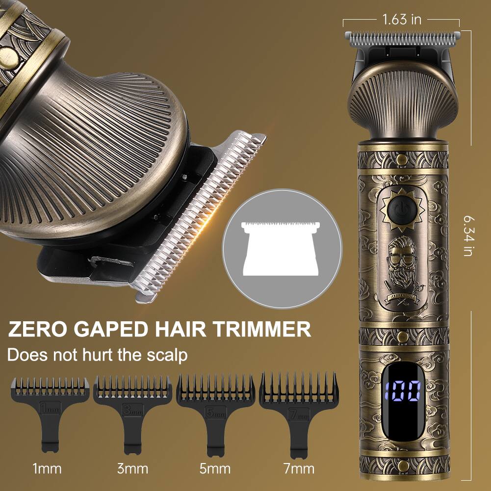 1.63 in  
6.34 in  
ZERO GAPPED HAIR TRIMMER  
Does not hurt the scalp  
1mm  
3mm  
5mm  
7mm