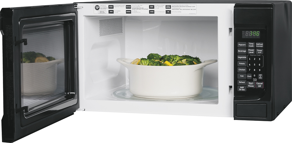 Left View: GE - 1.4 Cu. Ft. Mid-Size Microwave - Black