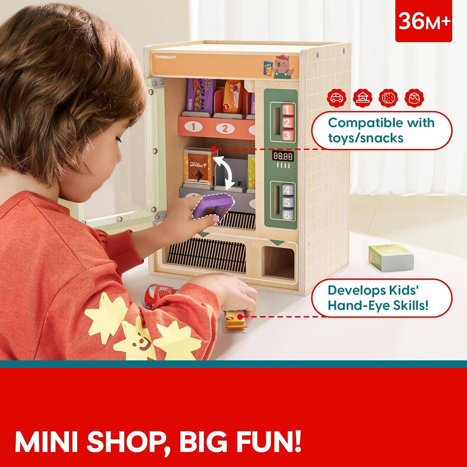 36M+ TOPBRIGHT BAR 1 Rot 1 2 1 2 88.08 Compatible with toys/snacks Develops Kids' Hand-Eye Skills! MINI SHOP, BIG FUN!