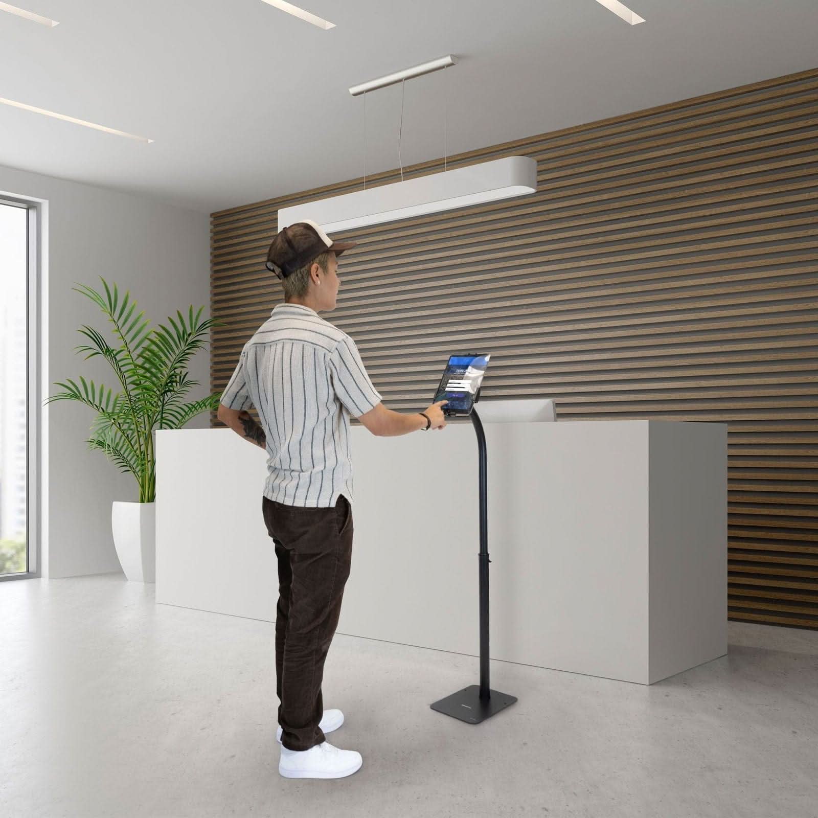 Angle. Mount-It! - Anti‑Theft Tablet Floor Stand with Adjustable Height, Tilt & Rotation for Most 7.9″‑11″ Tablets, Black - Black.