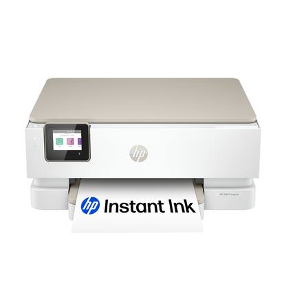 HP - Envy Inspire 7255e Wireless AI-Enabled AiO Inkjet Photo Printer w/ 3 Months of Instant Ink (+1 Bonus Month Ink w/ Code) - White & Sandstone
