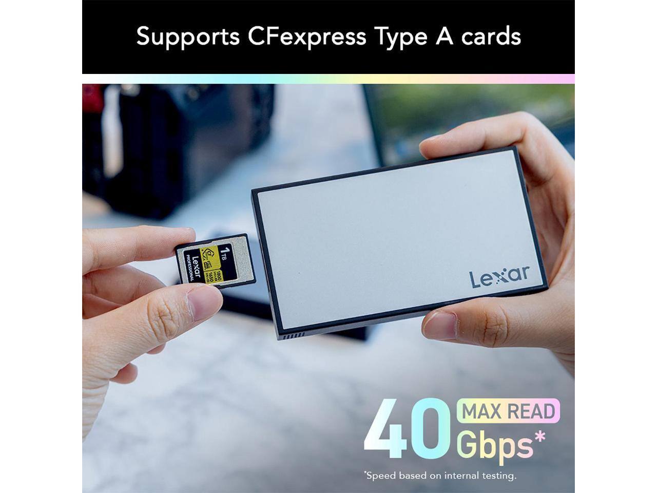 Supports CFexpress Type A cards

Lexar PROFESSIONAL 1 TB

MAX READ 40 Gbps*

*Speed based on internal testing.