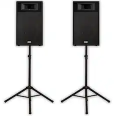 Front. Acoustic Audio by Goldwood - BR12 Passive 12" Speaker Pair and Stands 3-Way DJ PA Karaoke Speakers - Black.