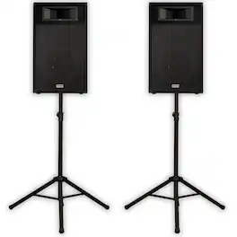 Acoustic Audio by Goldwood - BR12 Passive 12" Speaker Pair and Stands 3-Way DJ PA Karaoke Speakers - Black