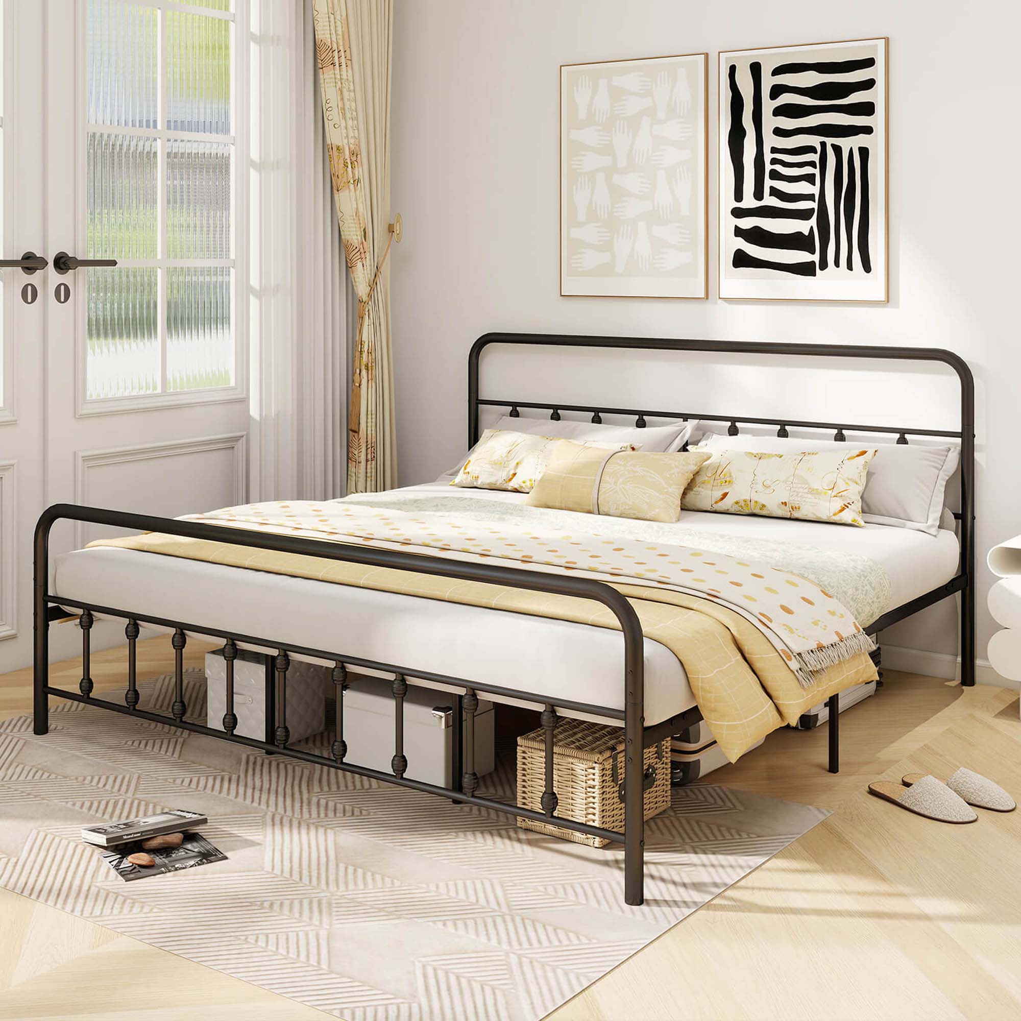 Alt View 4. Costway - Costway King Size Bed Frame with Headboard Under Bed Storage No Box Spring Needed Black - Black.