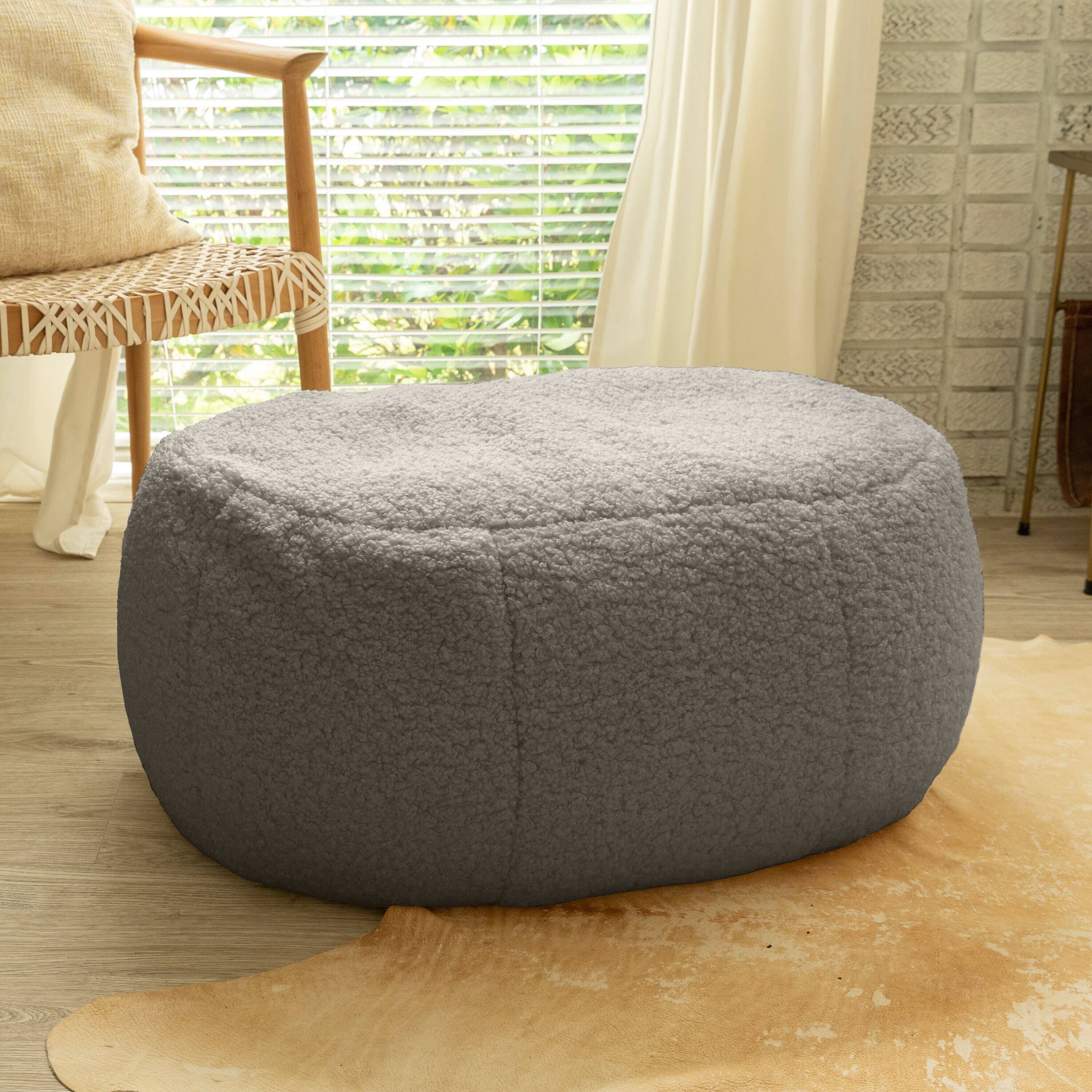 Left. Jaxx - Jaxx Ellis Ottoman Shearling Faux-Lamb Plush Pouf for Modern Interior Design, Oval, Smoke - Smoke.