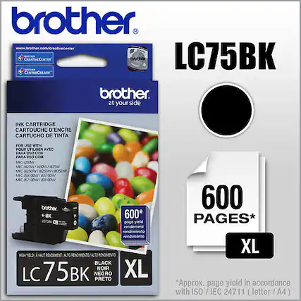 Front. Brother - LC75BK XL High-Yield Ink Cartridge - Black.