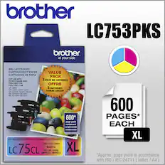 Front. Brother - LC753PKS XL High-Yield 3-Pack Ink Cartridges - Cyan/Magenta/Yellow.