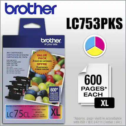 Front. Brother - LC753PKS XL High-Yield 3-Pack Ink Cartridges - Cyan/Magenta/Yellow.