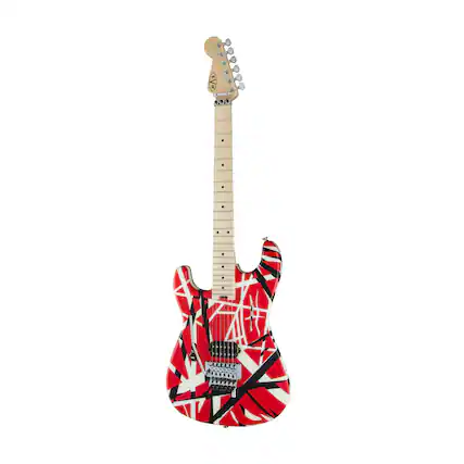 Front. EVH - EVH Striped Series 6-String Electric Guitar (Red, Black and White Striped).