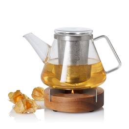 Ad Hoc - AdHoc Fusion Teapot With Tuto Warmer - Glass Teapot with Stainless Steel Infuser for Loose Tea Leaves - Heat-Resistant - Transparent