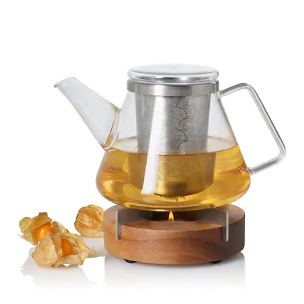 Front. Ad Hoc - AdHoc Fusion Teapot With Tuto Warmer - Glass Teapot with Stainless Steel Infuser for Loose Tea Leaves - Heat-Resistant - Transparent.