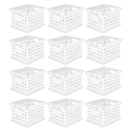 Sterilite - Stackable Plastic Storage Open Crate Bin Organizer Box, 12-Pack - White