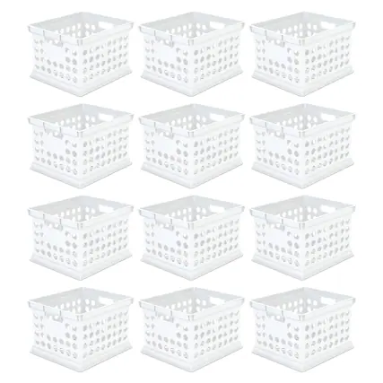 Front. Sterilite - Sterilite Stackable Plastic Storage Open Crate Bin Organizer Box, White, 12-Pack - White.