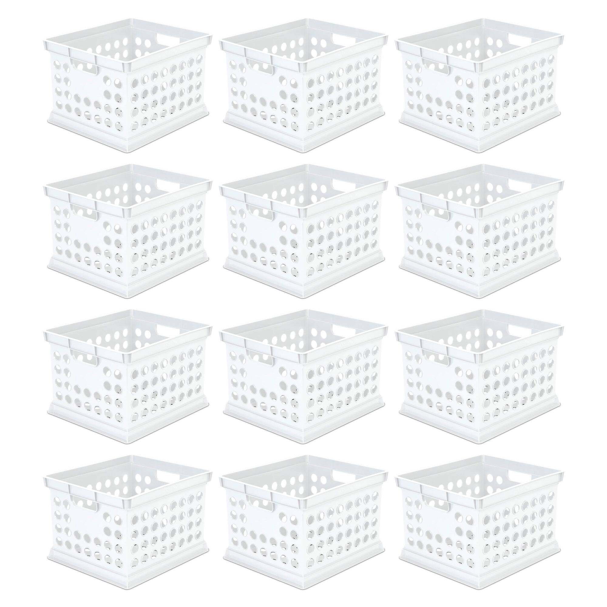 Front. Sterilite - Sterilite Stackable Plastic Storage Open Crate Bin Organizer Box, White, 12-Pack - White.