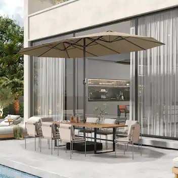 Front. Famapy - 15ft x 9ft Large Rectangular Outdoor Patio Umbrella with Weighted Base - Heavy-Duty Market Shade - Multiple Colors - Sand.
