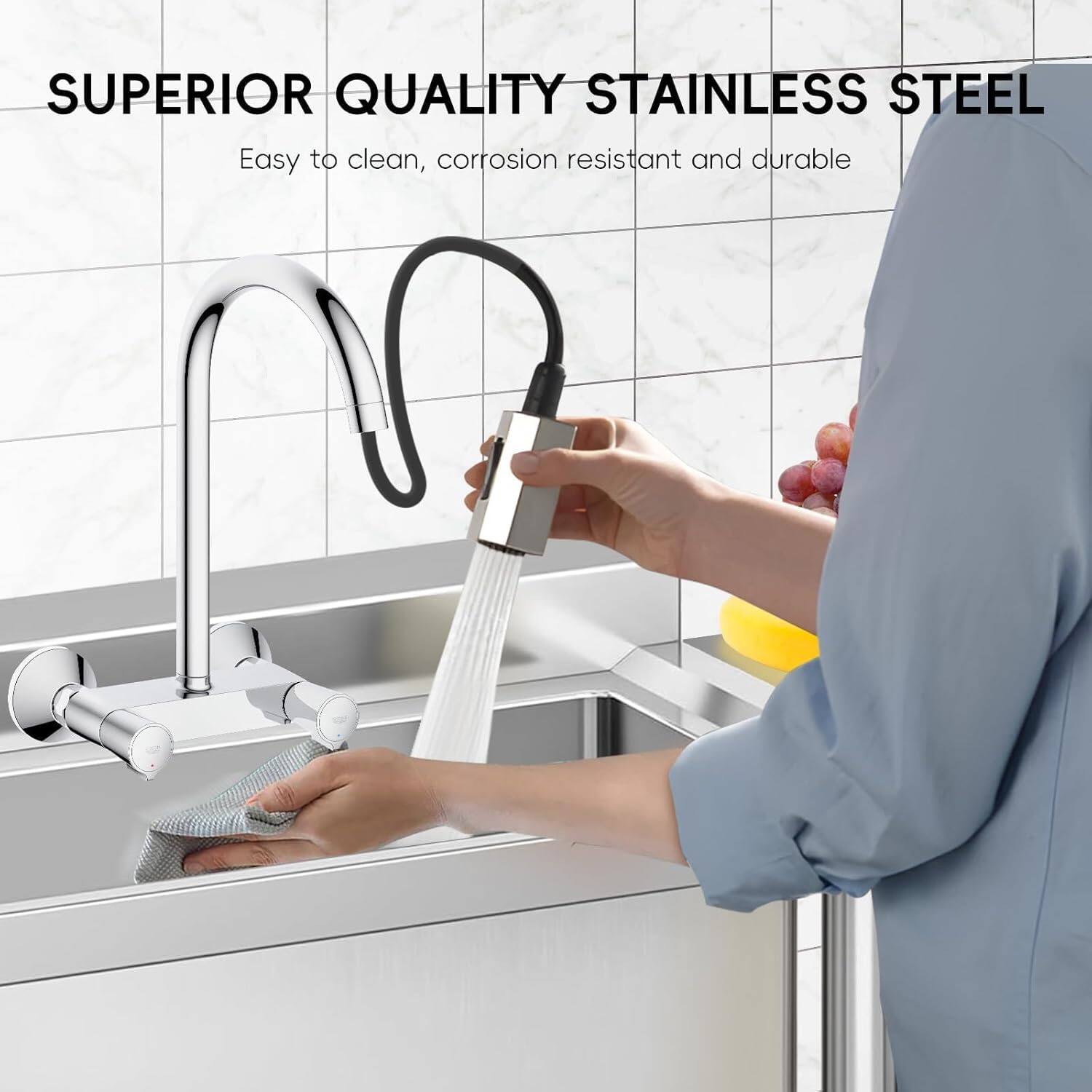 SUPERIOR QUALITY STAINLESS STEEL  
Easy to clean, corrosion resistant and durable