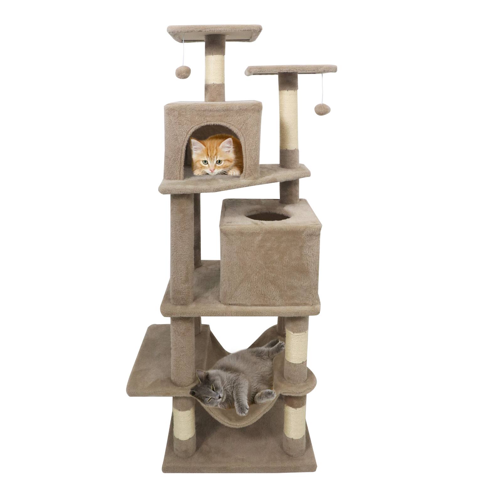 Alt View 9. Gymax - Gymax 57'' Cat Tree for Indoor Cats w/Dual Condos Hammock Sisal Scratching Posts Coffee.