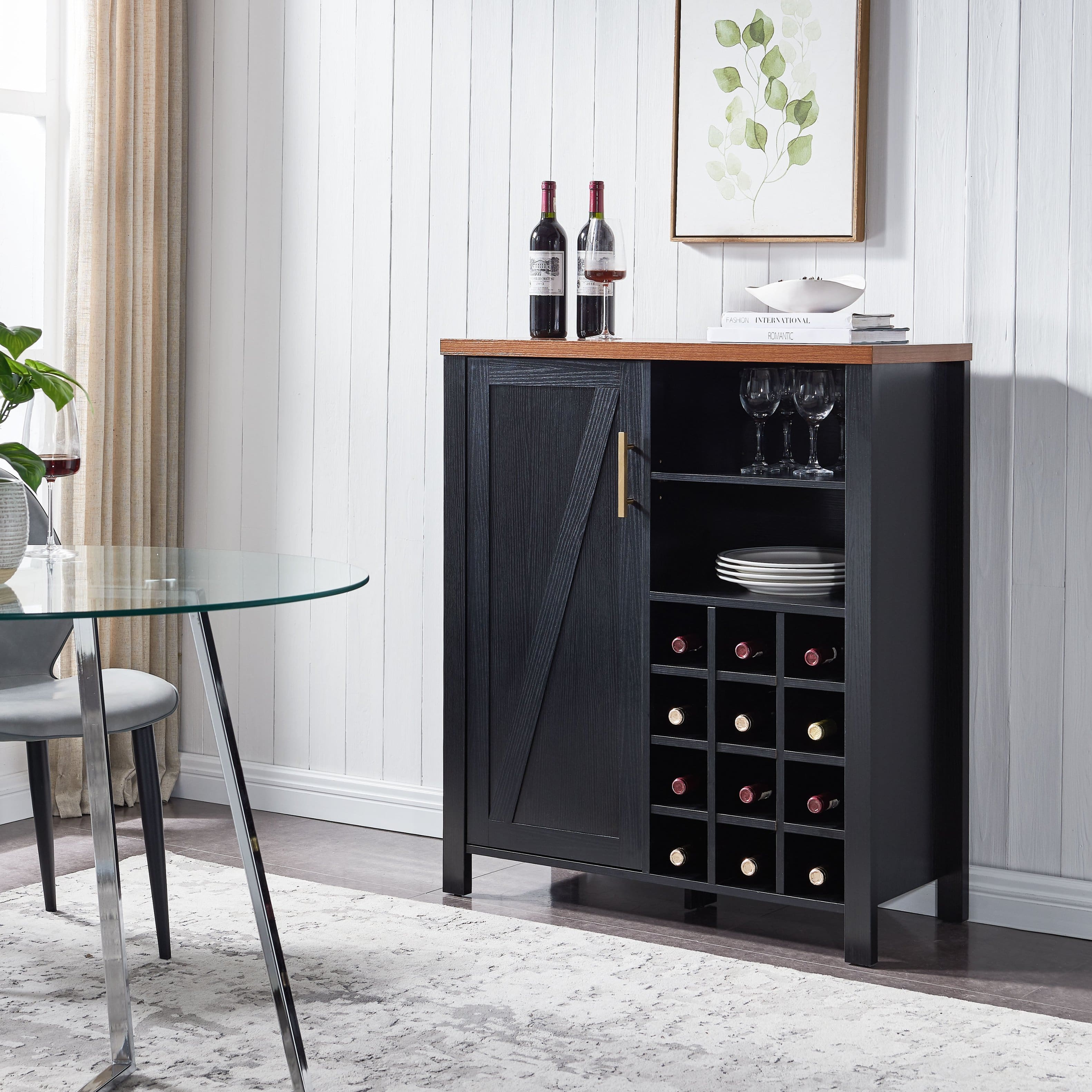 Kings Brand Furniture - Sideboard Buffet Wine Liquor Bar Cabinet for Kitchen, Living Room, Dining Room - Black