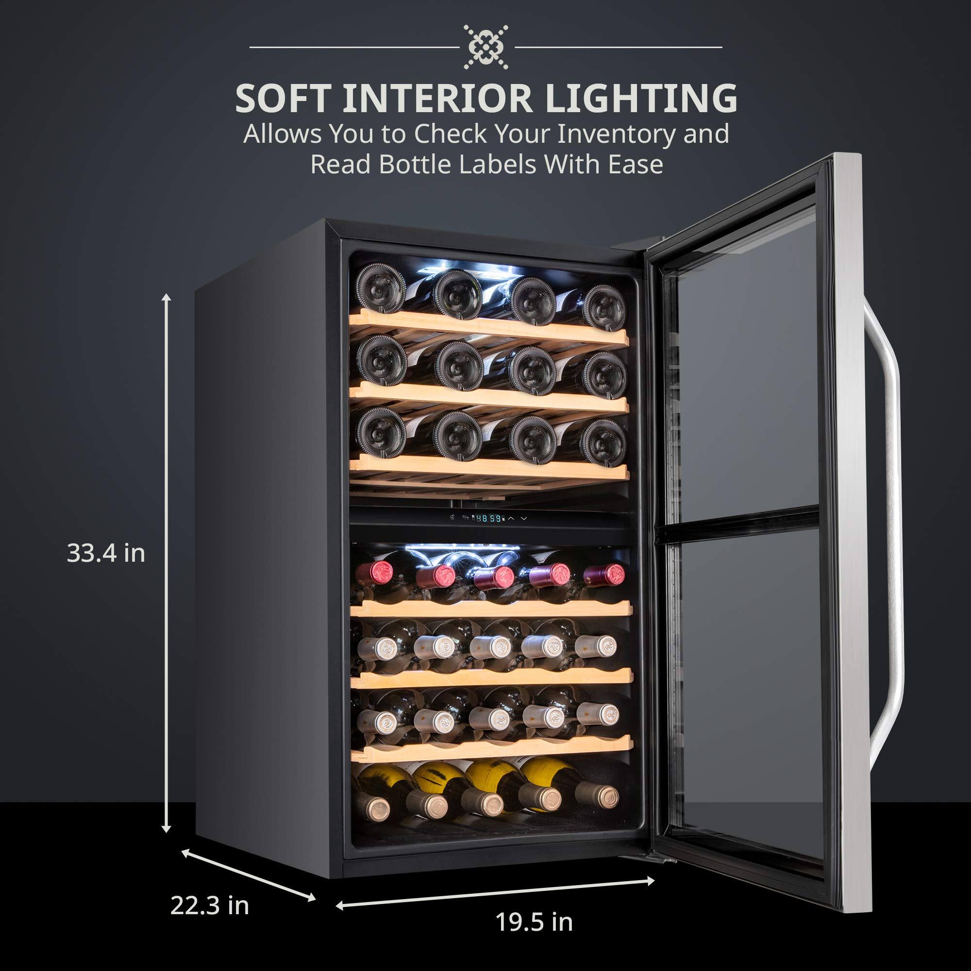SOFT INTERIOR LIGHTING  
Allows You to Check Your Inventory and Read Bottle Labels With Ease  

33.4 in  
22.3 in  
19.5 in