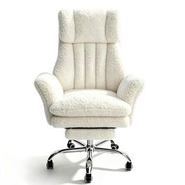 CloudRest Pro - High Back Gaming Chair with Padded Headrest and Armrests, Thick Cushioned Seat Swivel Computer Desk Chair - White-Teddy Fabric