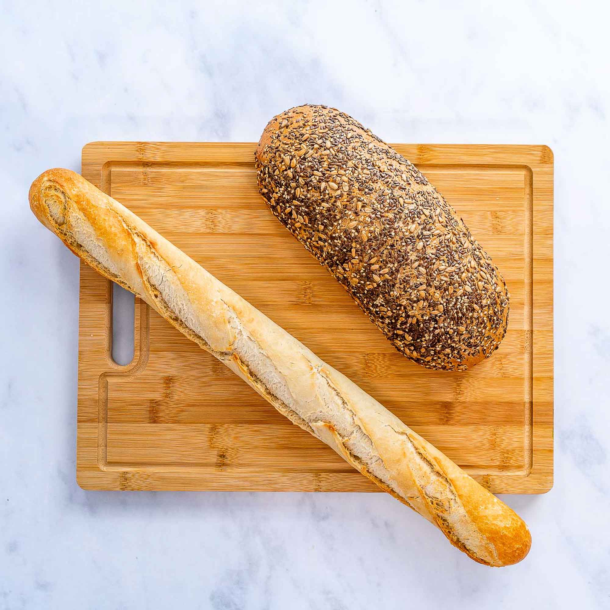 Alt View 6. BlauKe - Extra Large Bamboo Cutting Board - Wood Cutting Board for Meat, Cheese, Veggies - Wood Serving Tray with Juice Groove - Beige.