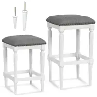 Costway - 3 Heights Saddle Stool Set of 2 Square Kitchen Island Stool with Footrests - Gray & White - Front_Zoom