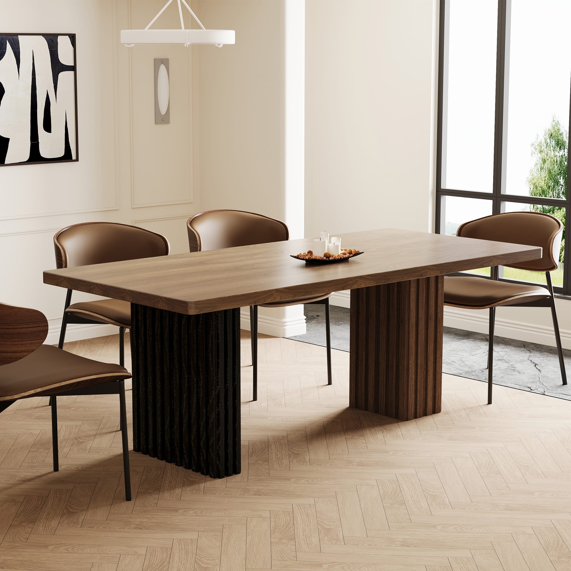 luck idea - 66.9" Rectangular Dining Table for 8-10 People - Walnut Color