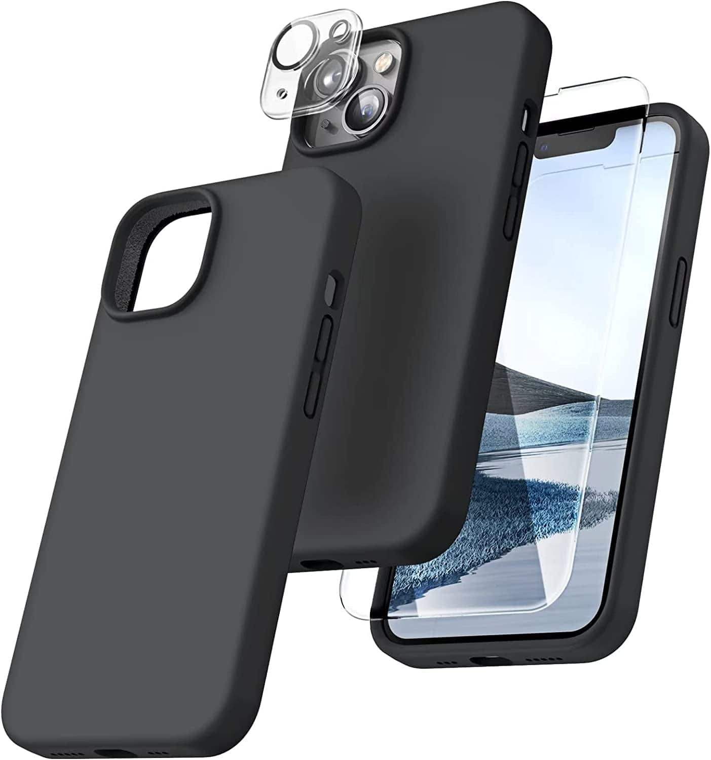 Front. Entronix - Entronix iPhone 14 Bundle - Liquid Silicone Case with Screen & Camera Lens Protectors - Black.