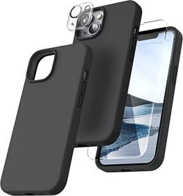 Entronix - iPhone 13 Accessory Bundle - Liquid Silicone Case, Screen Protector & Camera Lens Protector - Black