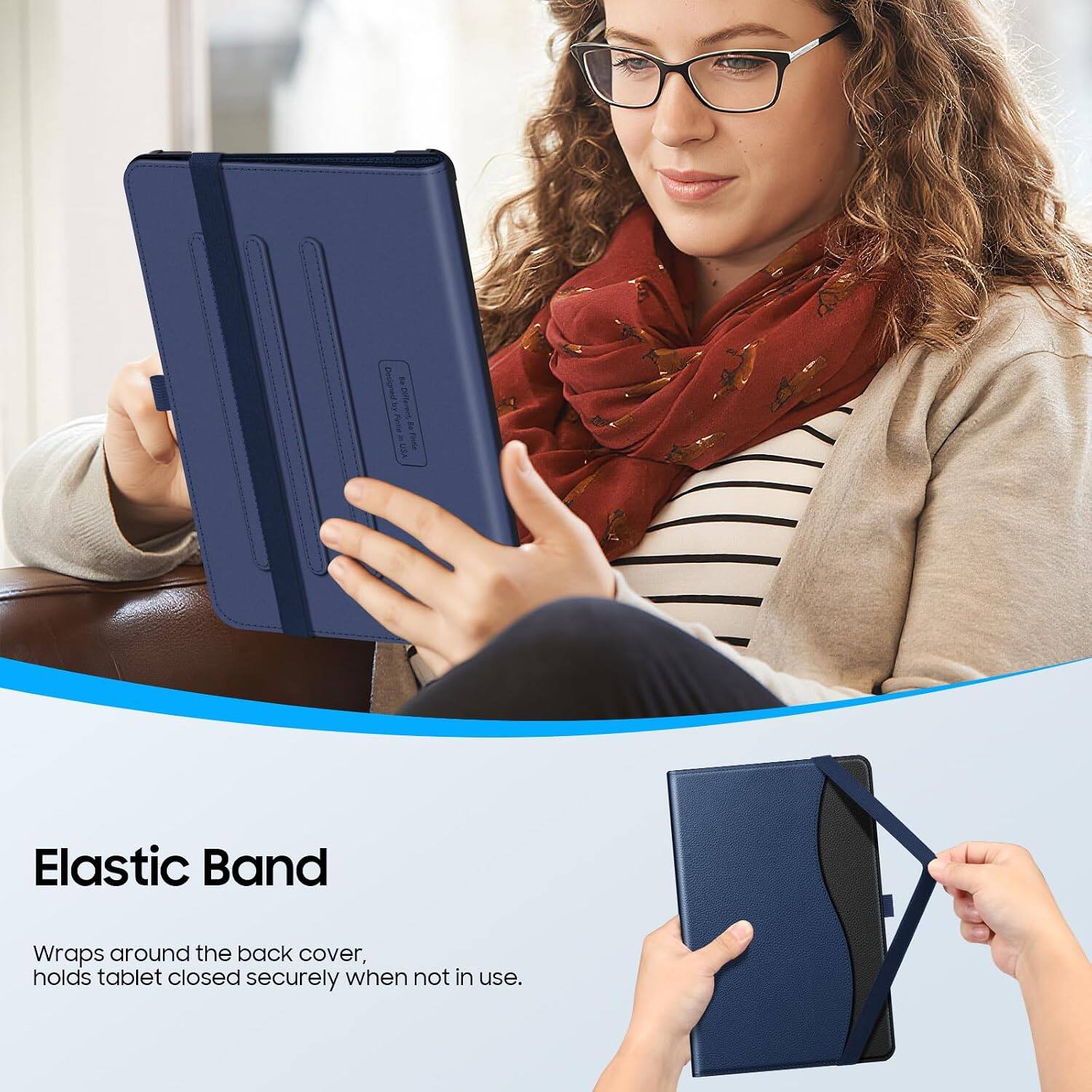 Designs by Pincle USA First

Elastic Band
Wraps around the back cover, holds tablet closed securely when not in use.
