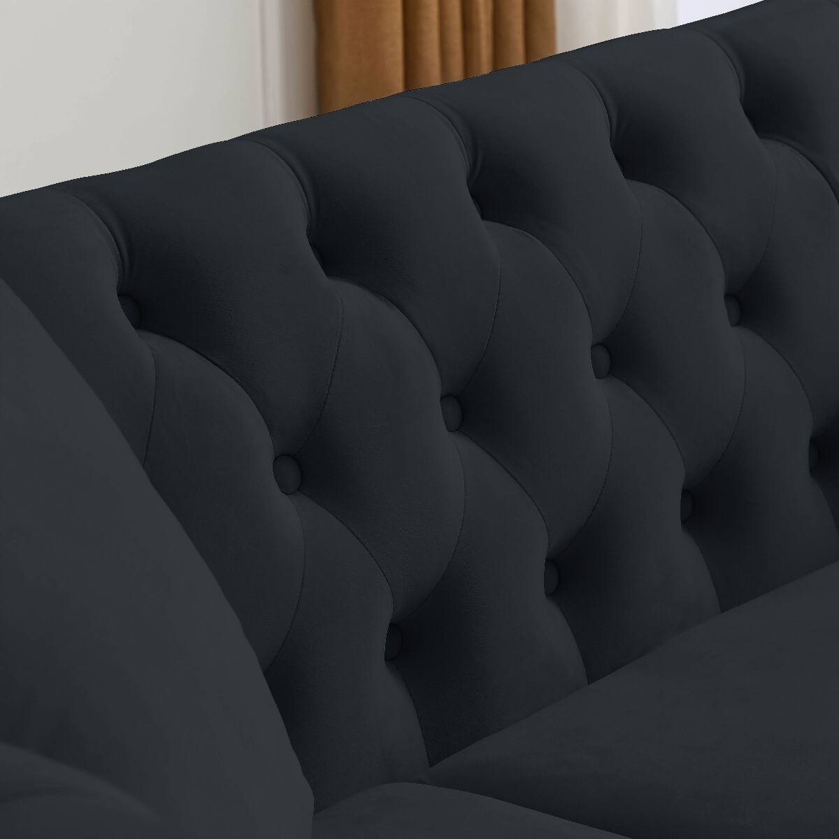 Alt View 1. Ropilly - Ropilly 80 Inch Black Velvet Chesterfield Sofa, 3 Seater Tufted Couch with Rolled Arms and Nailhead Trim - Black.